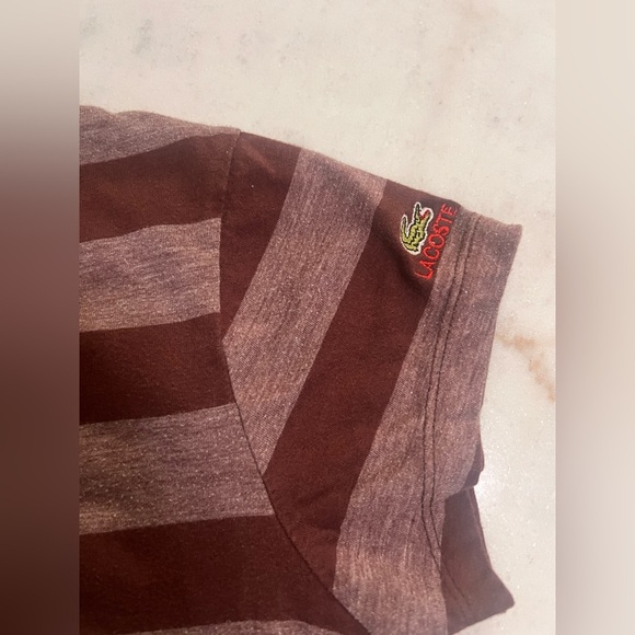 Vintage Juniors Izod Lacoste Alligator Maroon Banded Bottom Striped T-shirt S-M - Picture 5 of 5